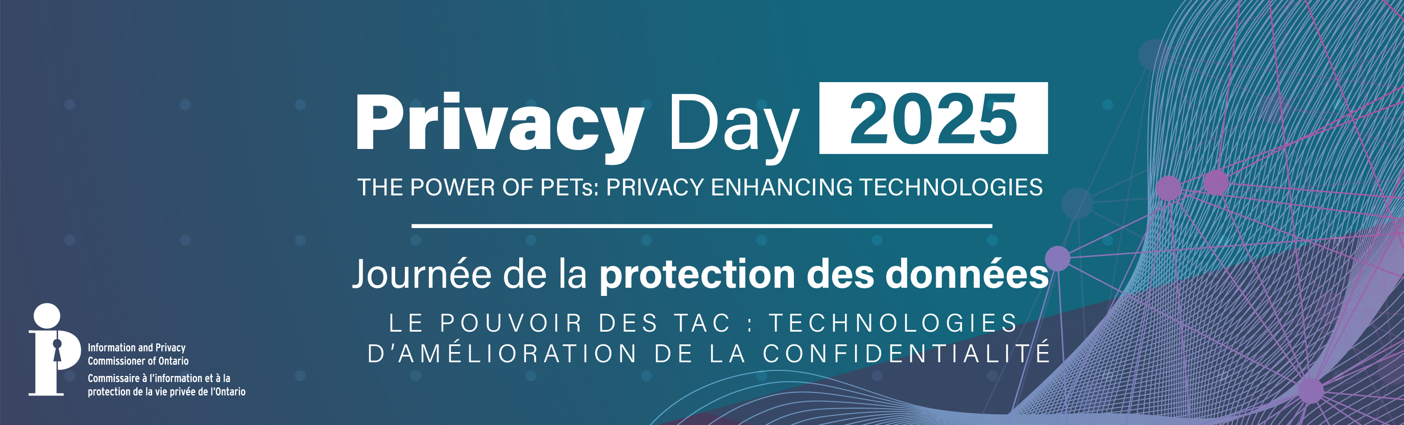 Une bannière bleue indiquant « Journée de la vie privée 2025 : Technologies d'amélioration de la protection de la vie privée ».