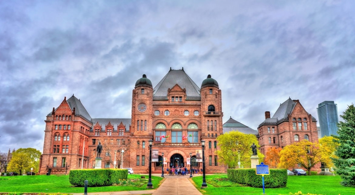 Toronto's Parliament building, a symbol of democracy and government in Ontario, Canada.