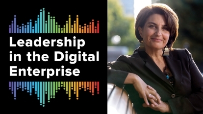 Patricia Kosseim next to the logo of the podcast "Leadership in the Digital Enterprise."