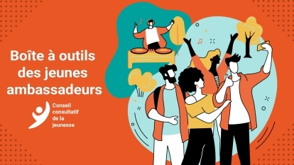 Bannière orange dont le texte se lit ainsi : « Boîte à outils des jeunes ambassadeurs ».